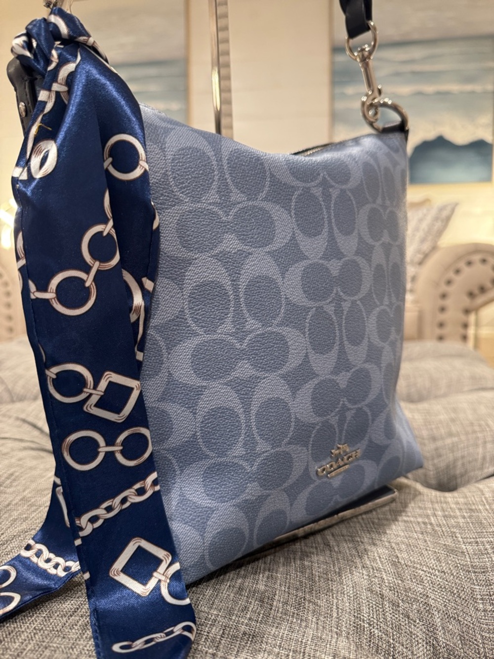 Coach Abby Duffle Blue Signature Monogram Hobo Bag - Picture 3 of 17